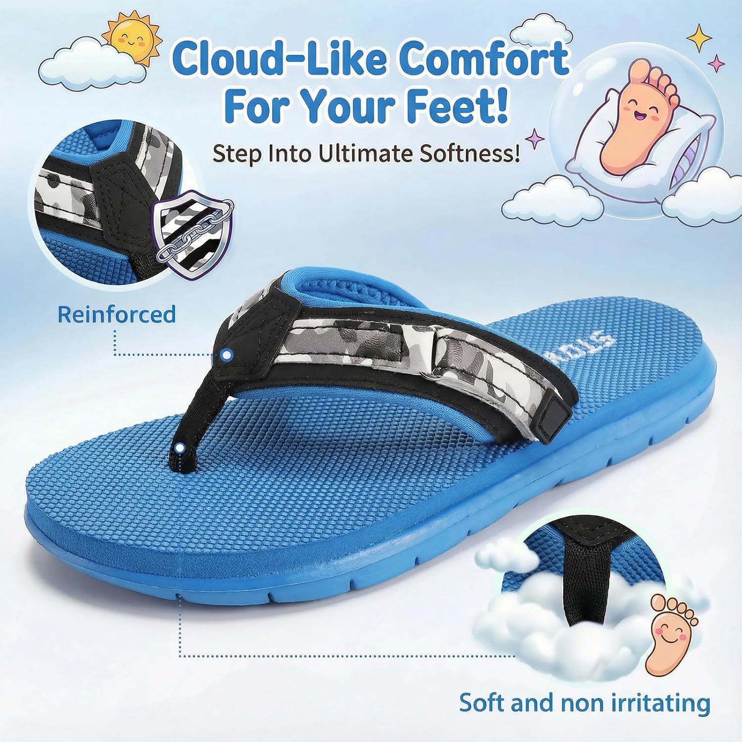 STQ KIDS Flip Flops Boys Sandals Girls Unisex Summer Beach Non Slip Sport Bathroom Pool Swimming Shower Little/Big Kid Outdoor & Intdoor