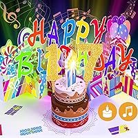 Vista 52 de Gumry Tarjeta emergente de cumpleaños musical del 19º año, tarjetas 3D de vela de luz colorida soplable con canción, sonido de aplausos y vítores