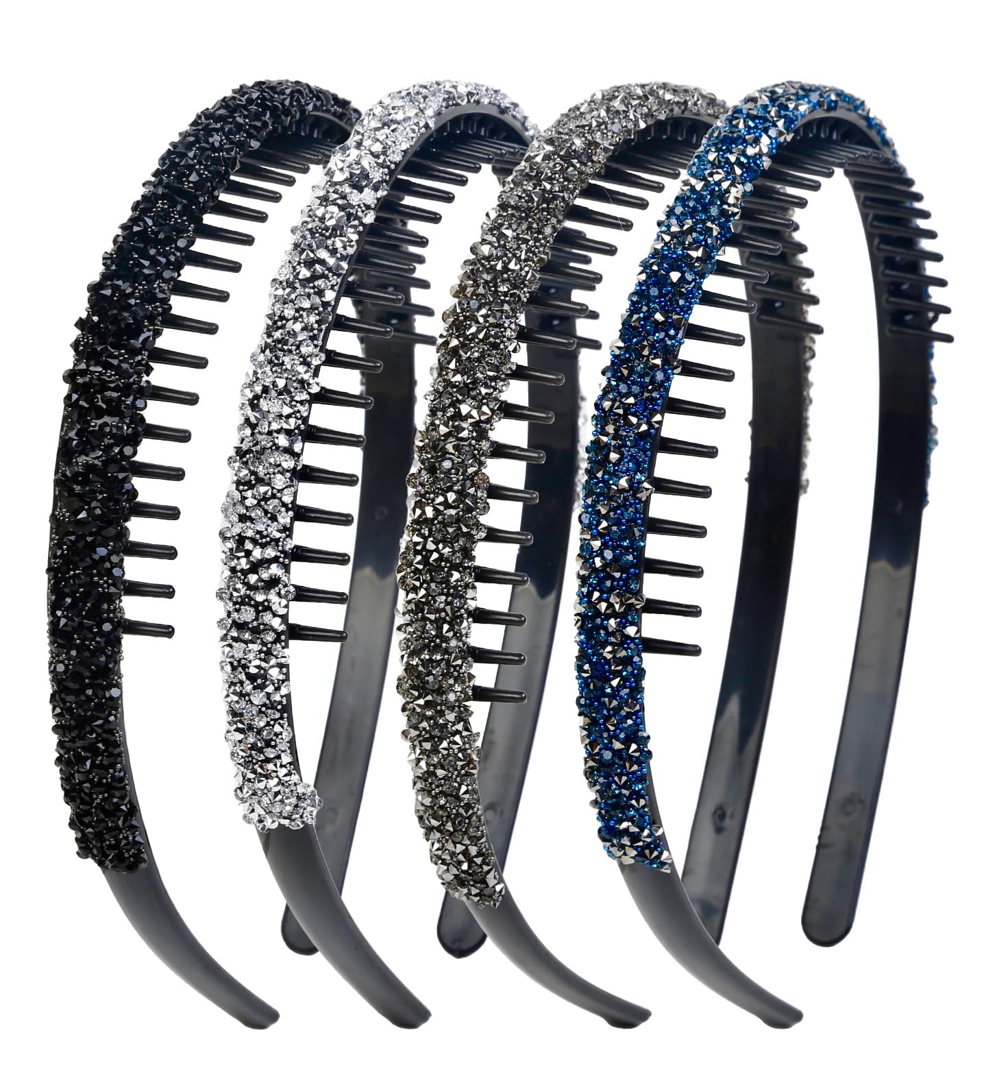 Huachi 4Pcs Fashion Rhinestone Headband for Women with Teeth Non Slip Head Bands Comb Headbands Crystal Hairband Sparkly Diamond Hairbands Hair