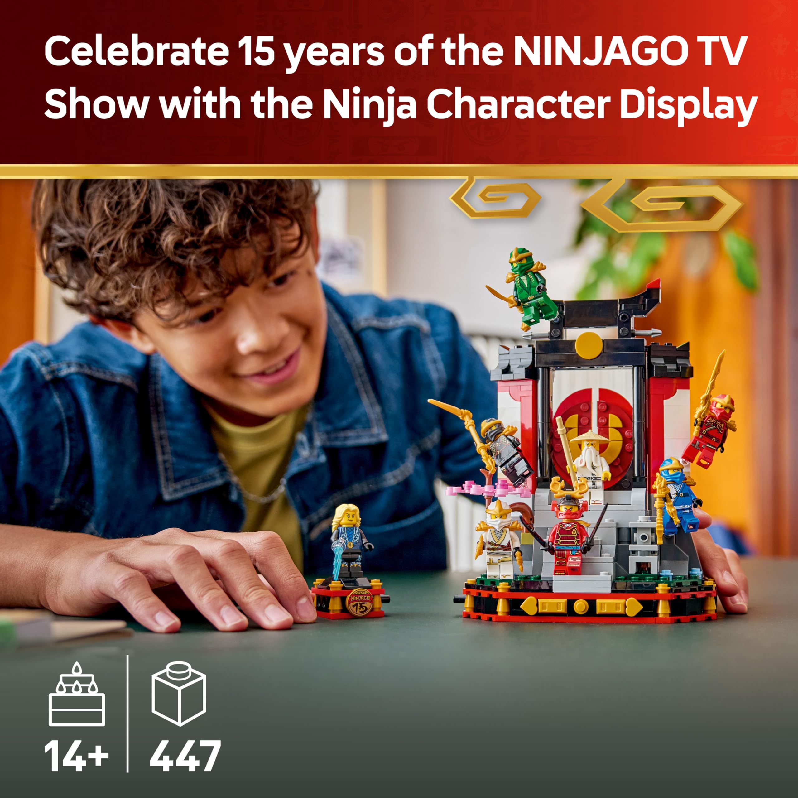 LEGO NINJAGO Ninja Character Display 15th Anniversary, Monastery Gate Model Kit w/ 8 Collectible Minifigures & Swords - Image 2
