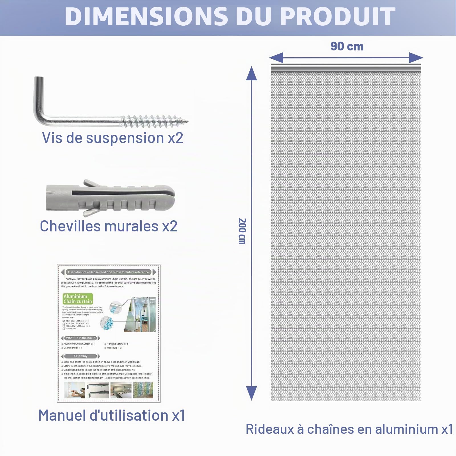 Soontrans Rideau Anti Mouche pour Exterieure, Rideau de porte en Aluminium 90 x 200cm, Rideaux Anti Mouche, Moustiquaire Métallique, Rideau à chaîne pour Les Insectes, Les Mouches, Les Guêpes(gris)