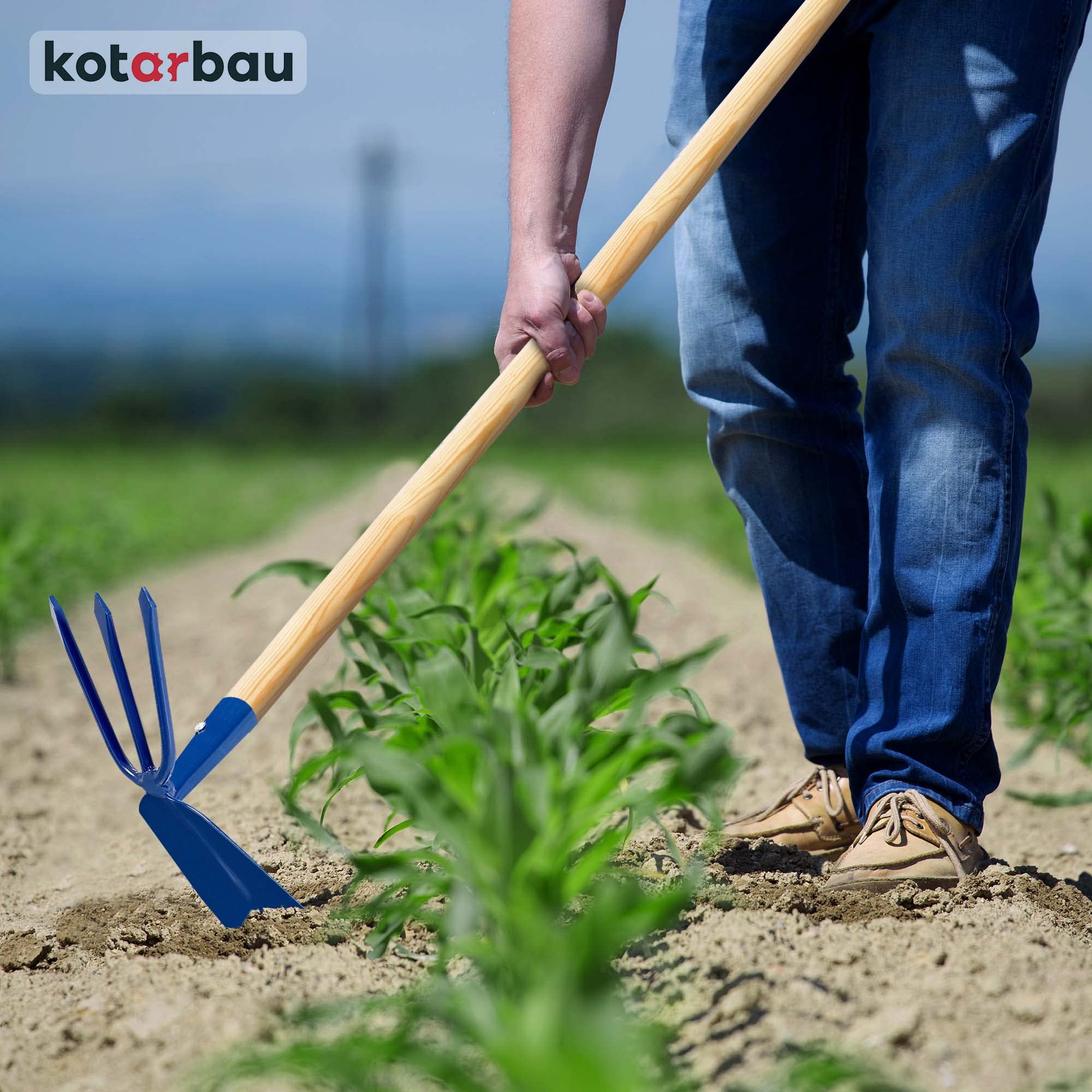 KOTARBAU® Serfouette en Métal Râteau avec Houe Double Binette à 3 Dents avec Manche en Bois 122 cm Outil de Jardinage Accessoire de Jardinage Accessoires de Plantation