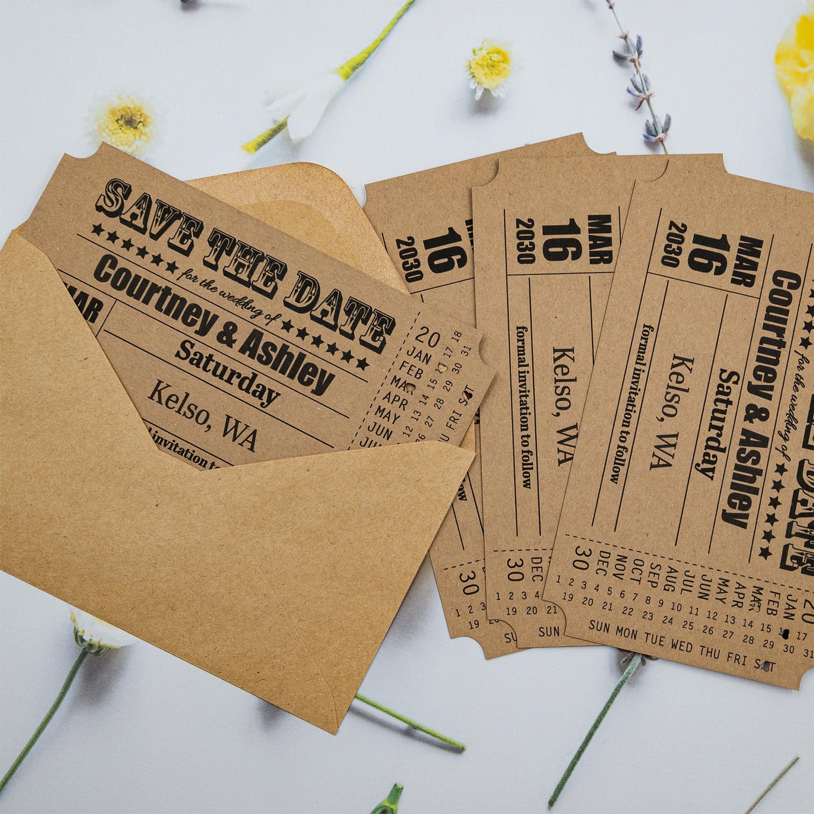 Rustykalny brązowy kraft vintage 'My Big Day' bilet ślub Save The Date Cards (60)