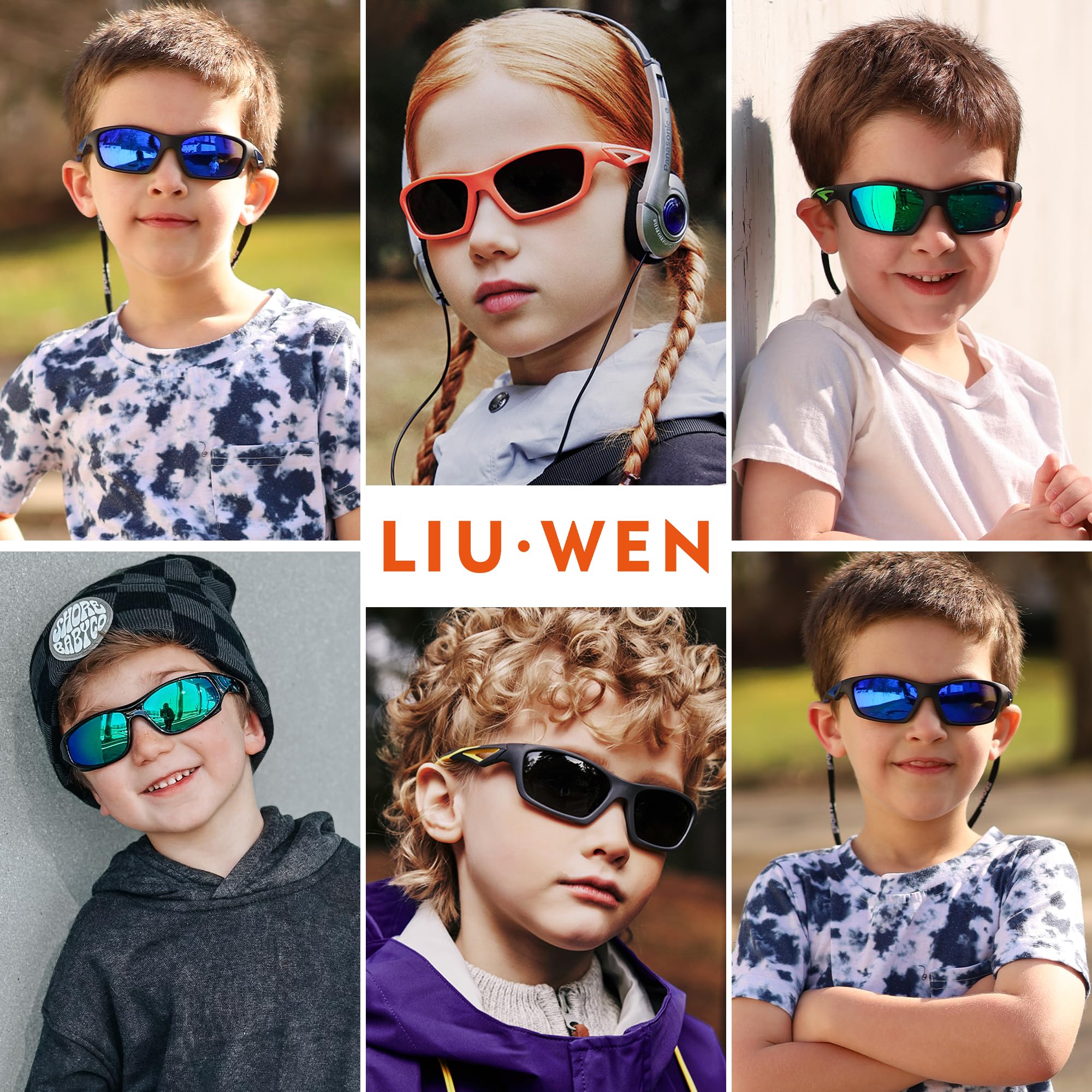 LIU·WEN Dziecięce sportowe okulary baseballowe z polaryzacją - elastyczne odcienie z paskiem dla młodzieży chłopców dziewcząt w wieku 4-12 lat