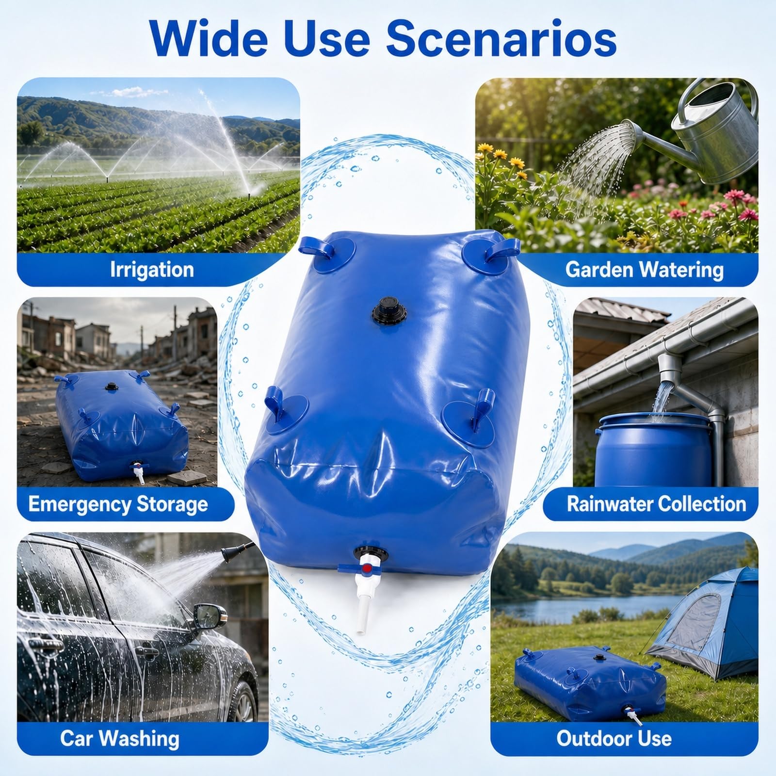 DepóSito De Agua Plegable,Vejiga De Almacenamiento De Agua PVC,Vejiga del Almacenamiento De Agua con VáLvula,Deposito Agua Flexible Gran Capacidad,Resistente Fugas,para Riego AgríCola