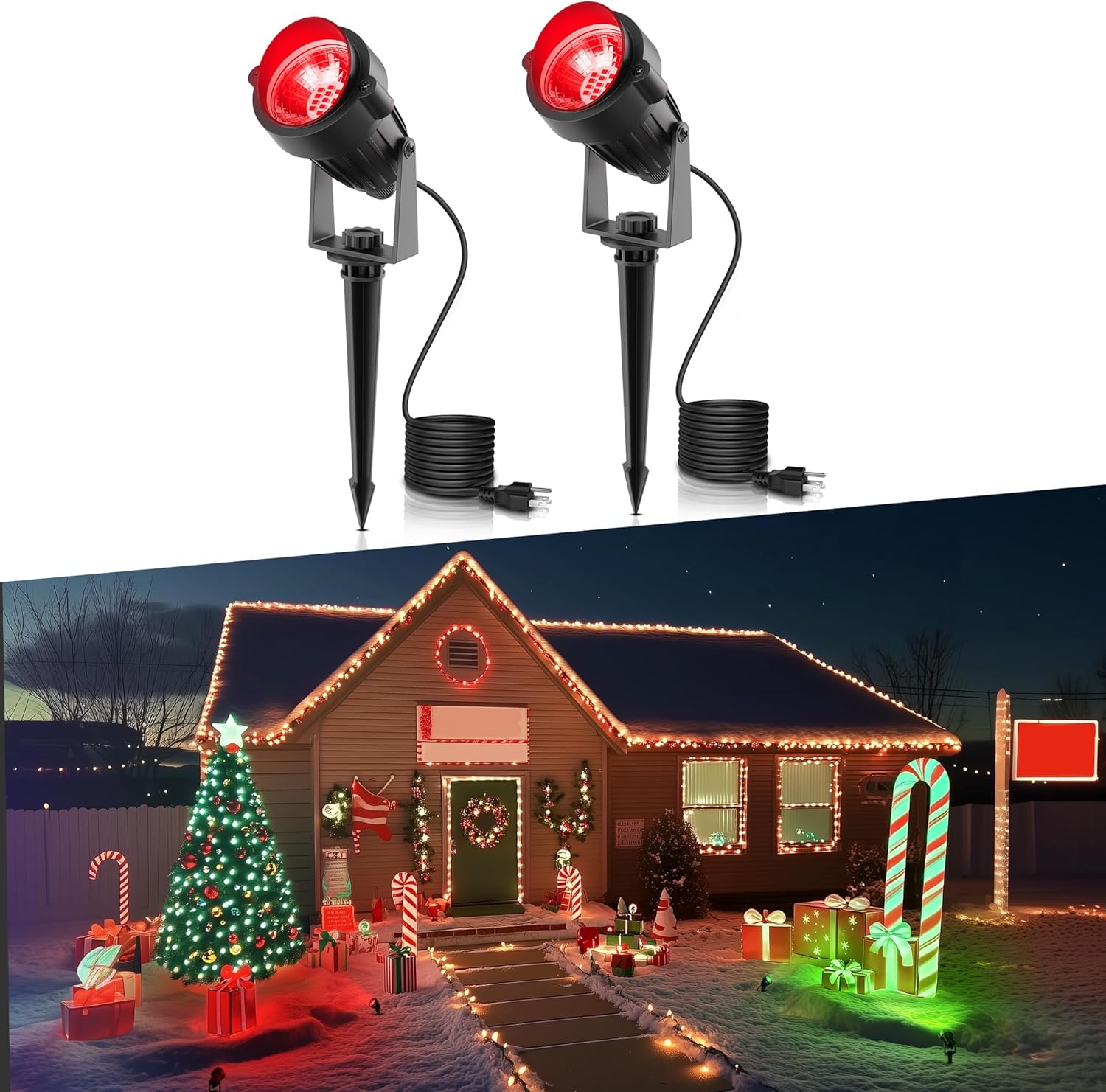 L LOHAS LED Red Christmas Spot Lights Outdoor, 10W Dusk to Dawn Sensor Landscape Spotlights for Yard, IP66 Waterproof Pathway Garden Outside Lights, 9.84-ft Cord, Red Lawn Decor Lamp, UL Listed,2Pack