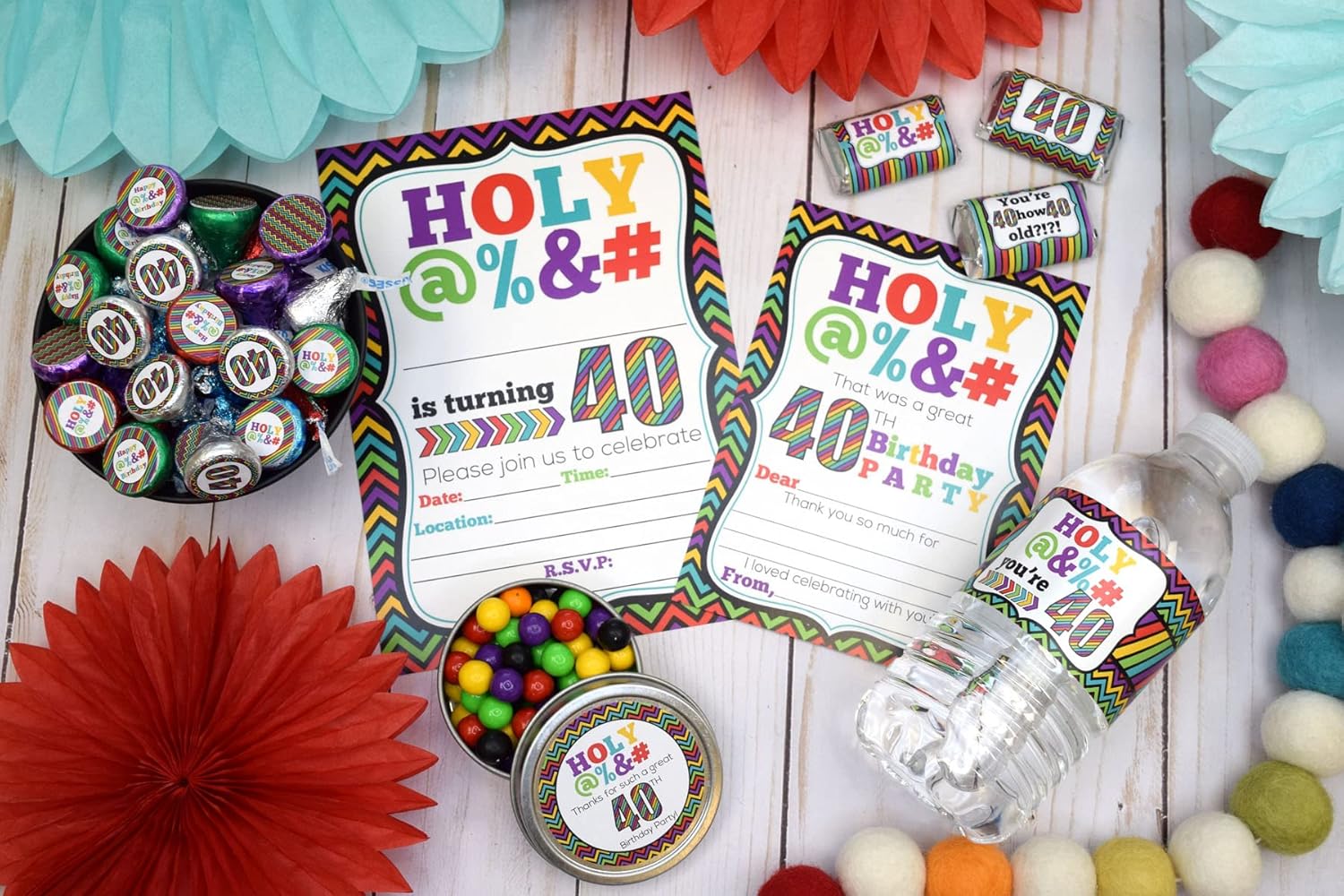 Deluxe Holy @%*# Bleep 40歳の誕生日パーティーバンドルには、招待状とサンキューカード20枚(封筒付き)、異な