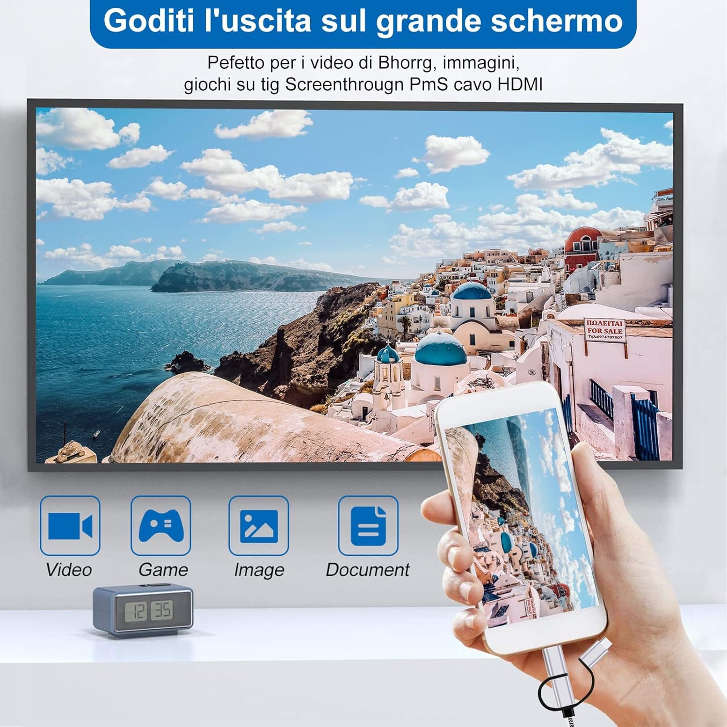 Ozvavzk Cavo Phone a HDMI 3 in 1 Adattatore Multiporta Type C Micro USB MHL Connettore 2K per Android Huawei Samsung Xiaomi Smartphone Cellulare alla TV Monitor Proiettore
