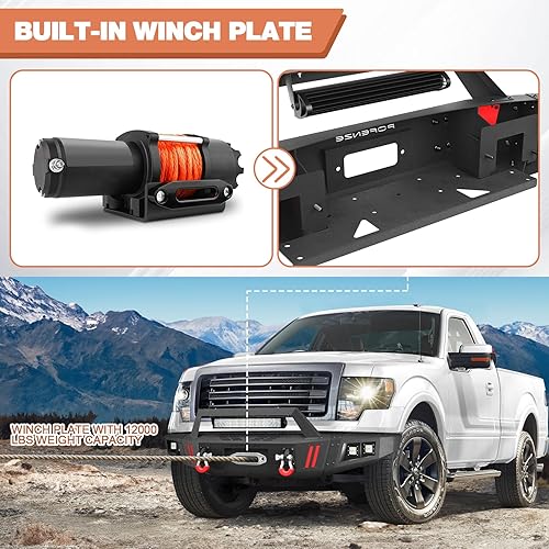 Miniatura 5 de LONGSUN Parachoques delantero para Ford F-150 2009-2014, F150 parachoques negro con placa de cabrestante, anillo en D y luces (compatible con F150,