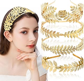 5 PCS Greek Goddess Leaf Headband for Bride, Golden Roman Laurel Leaf Branch Crown Bridal Headpiece Wedding Hairband for Women Tiara Costume Hair Accessories