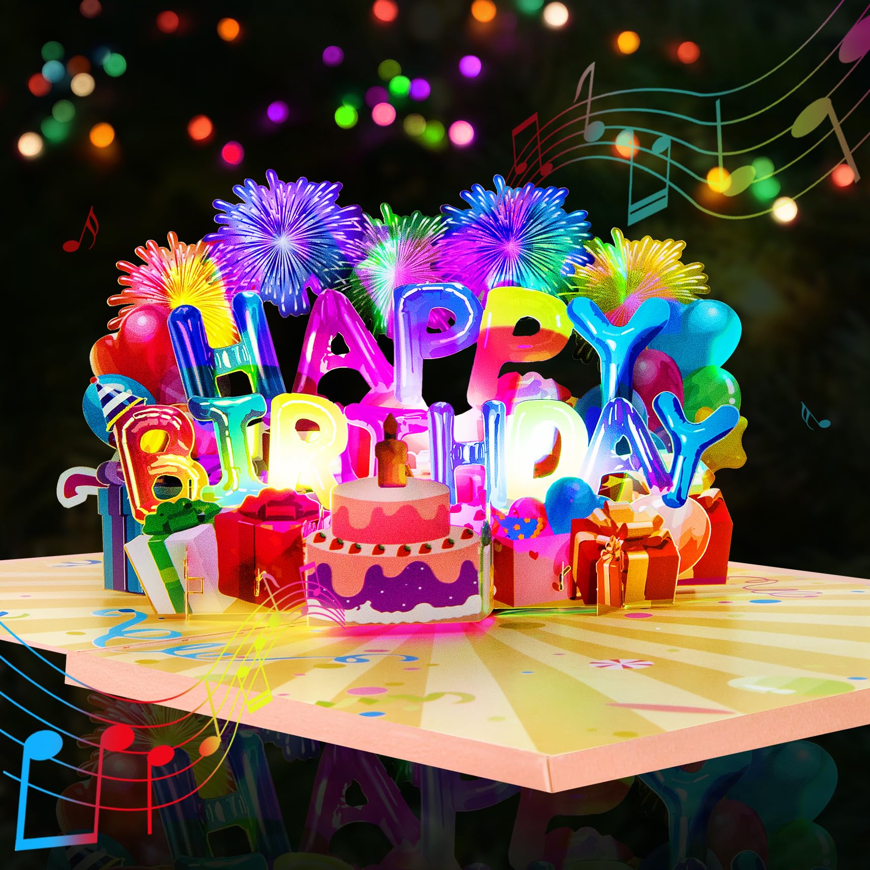 GREETING ART Geburtstagskarte mit Musik und Licht, Pop Up Karte Geburtstag, Happy Birthday Karte, 3D Feuerwerk Karte Geburtstag Geschenke für Frau Männer Freundin