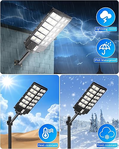 Miniatura 7 de Gefolly SL-9800W Luces solares de calle al aire libre, 860000LM luz de estacionamiento comercial, 6500K anochecer a amanecer IP67 luces de