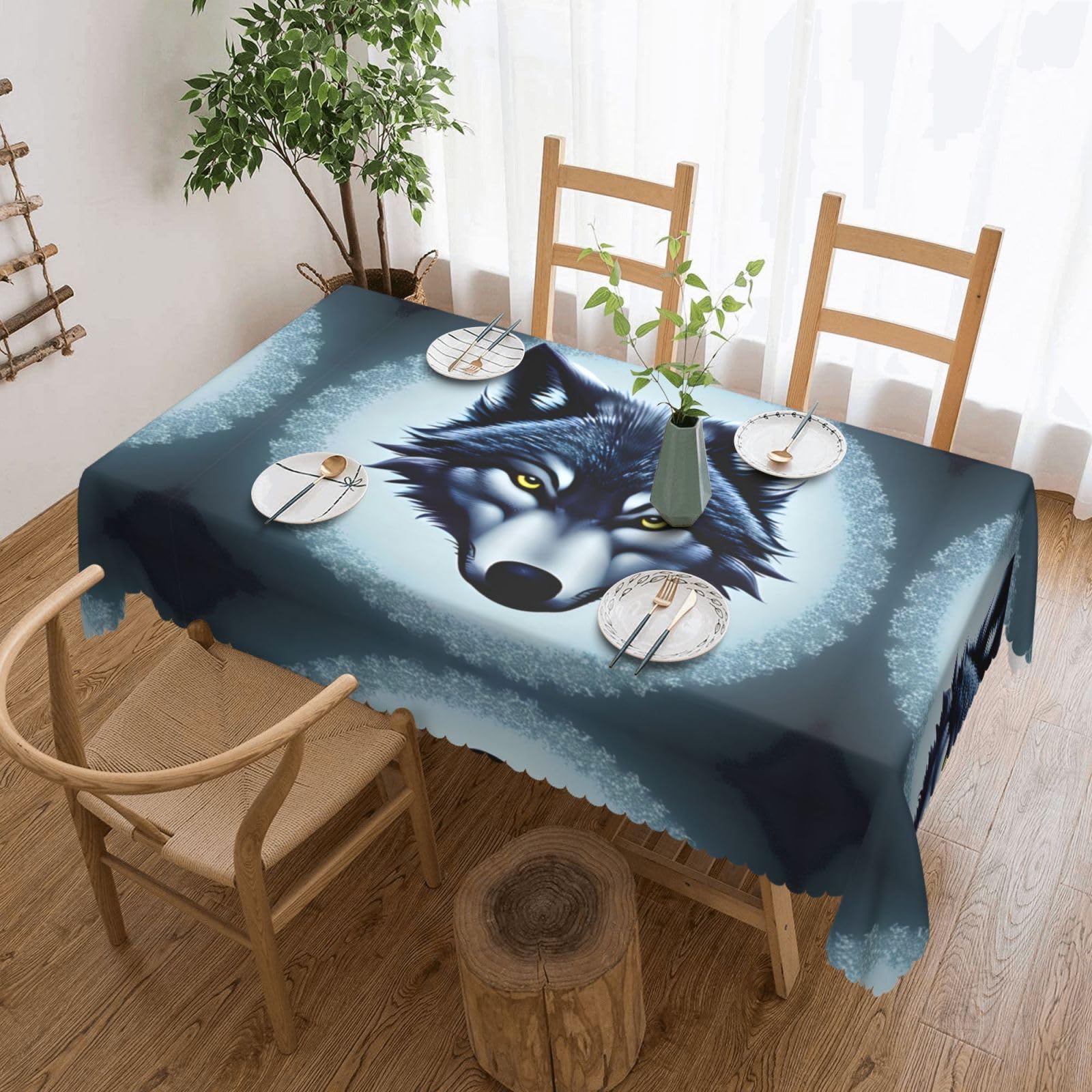 HLSBSSL Fierce wolf head Patterned square lace tablecloth, wrinkle-resistant and durable, suitable for dining tables, parties, etc.