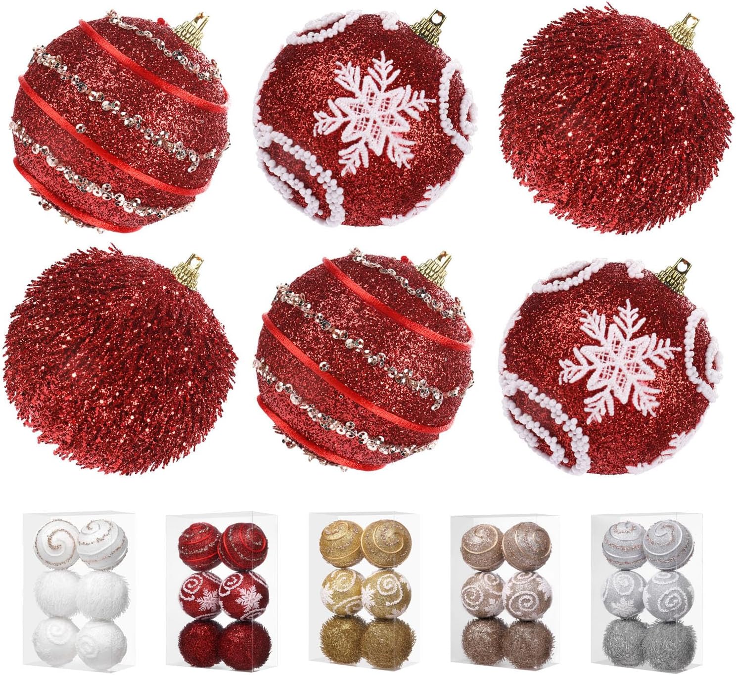 3.15\" Large Christmas Ball Ornaments Glitter Shatterproof Ornaments for Christmas Tree Large Sequin Plastic Hanging Big Christmas Ball Ornaments, 12 Pcs 80mm (Red)