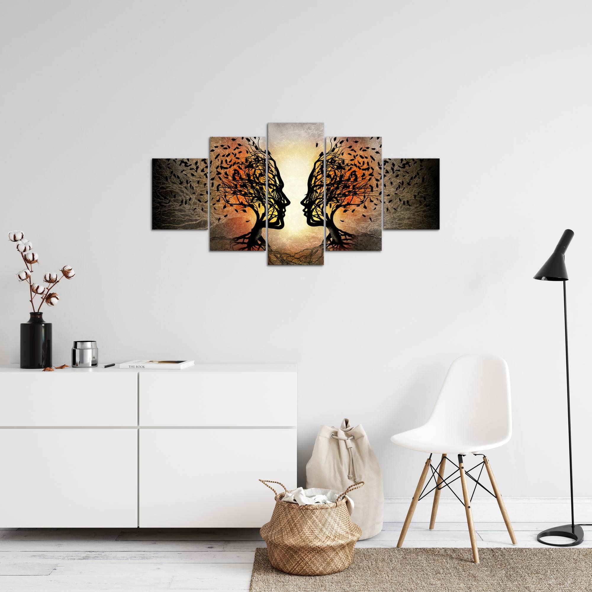 Runa Art Pareja Amor Beso Cuadro Lienzo no Tejido 5 Piezas árbol Abstracto Negro naranja Dormitorio Corredor 041253a