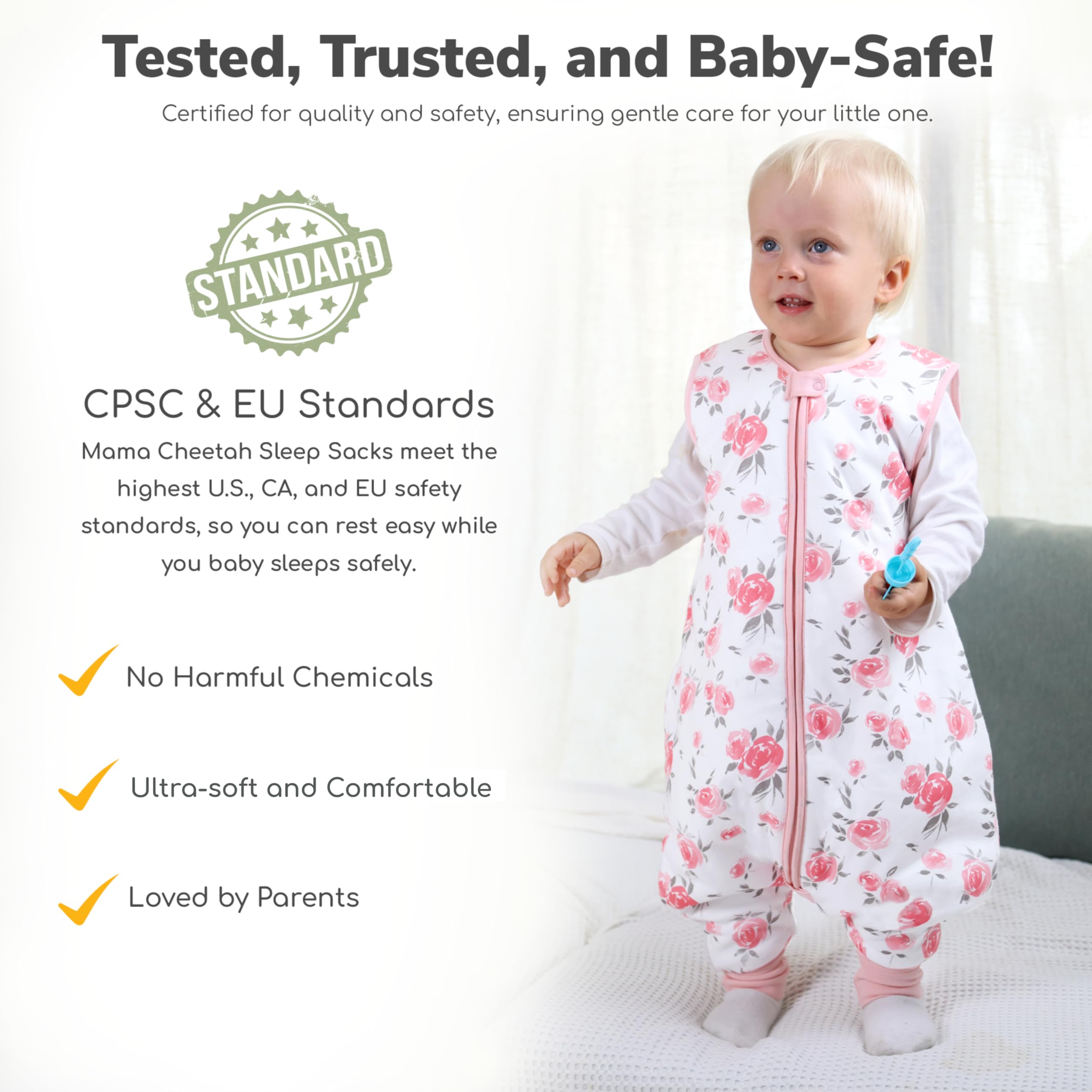 Mama Cheetah Saco De Dormir Para Niños Pequeños Con Pies, 1.0 TOG De Algodón Orgánico Con Piernas, Saco De Dormir Para Bebés Para Caminantes, Caminante Temprano De 6 A 18 Meses