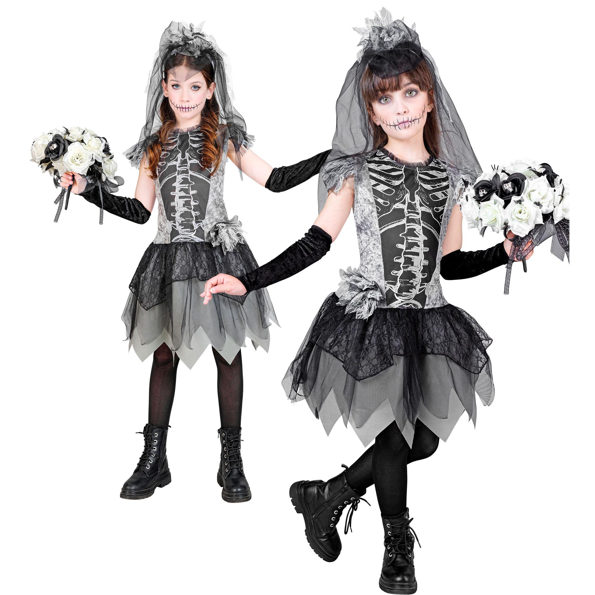 W WIDMANN MILANO Party Fashion - Child Skeleton Bride Costume, Dress, Ghost Bride, Reaper, Day of the Dead