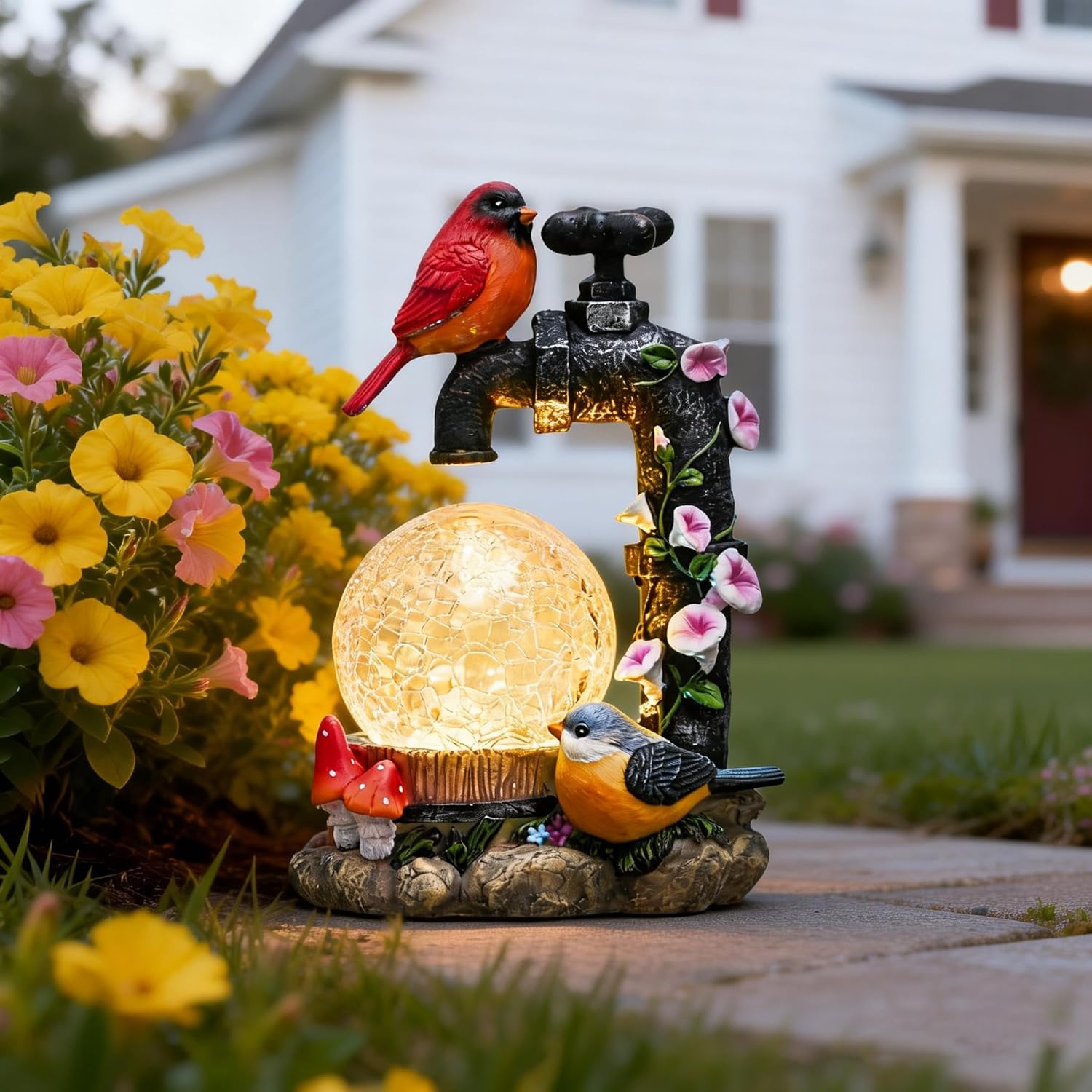 TERESA'S COLLECTIONS Garden Decor for Outside Red Cardinal Bird Statues with Outdoor Solar Lights, Resin Garden Sculptures & Statues for Lawn Porch Yard Decor, Valentines Gifts for Women Mom,8.3"