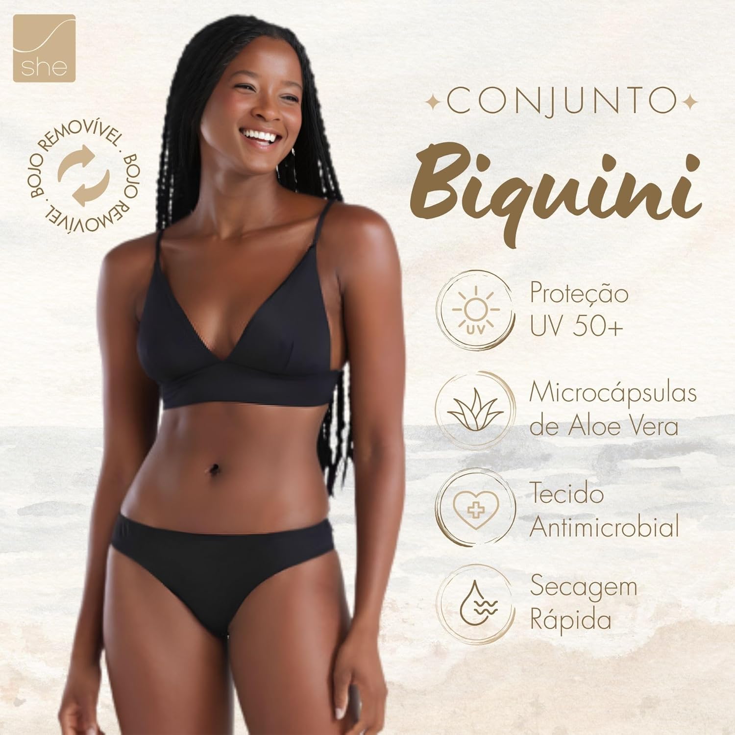 Biquini Triângulo Liso Bojo Removível Praia Verão Uv 50+ She em promoção! Veja a oferta e mais achadinhos de Moda praia 9 Hoje é o melhor dia para comprar Biquini Triângulo Liso Bojo Removível Praia Verão Uv 50+ She com aquele preço maroto! Promoção! Aproveite a oferta! 9