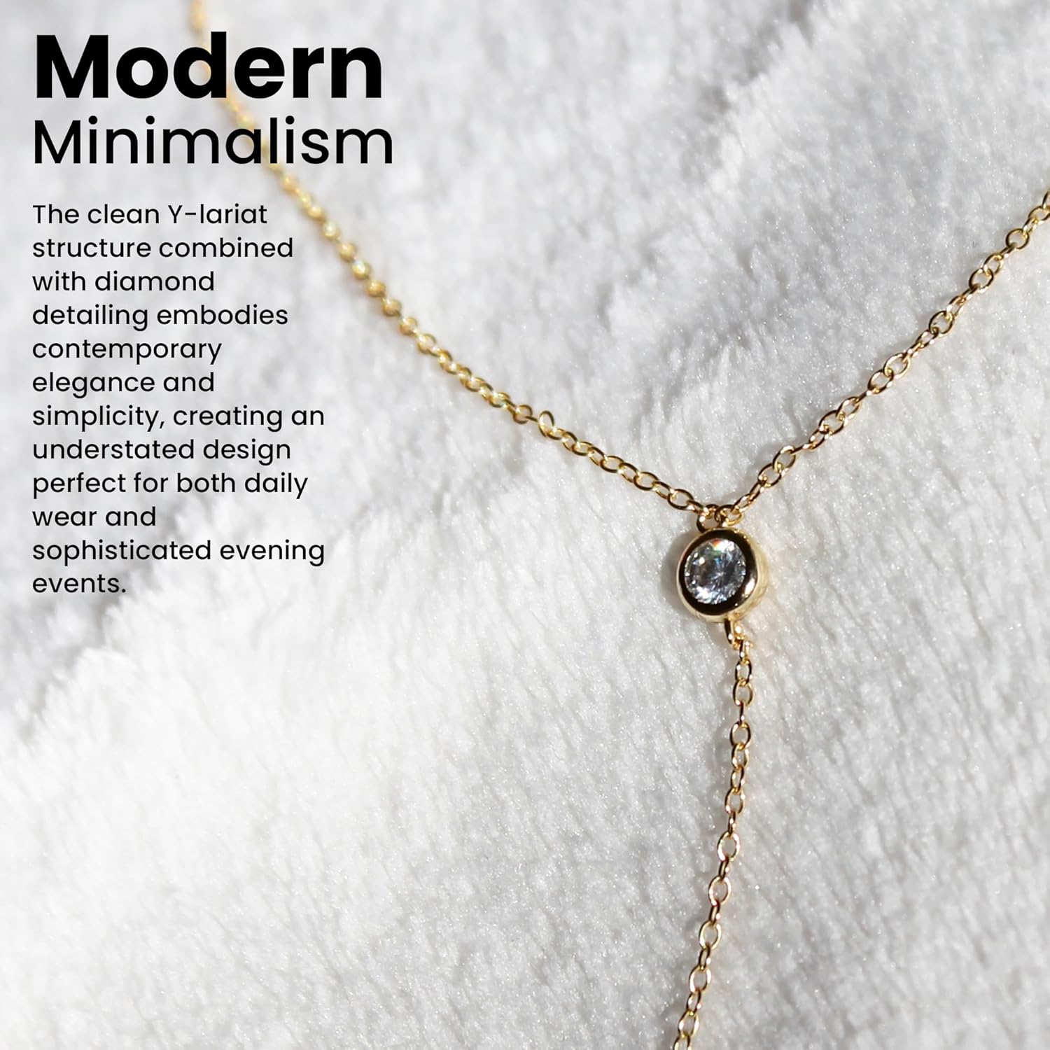 Faire de la Mode Dainty Drop Lariat Necklace for Women, 16" to 18" Adjustable Length Double CZ Lariat Y Necklace - Image 5