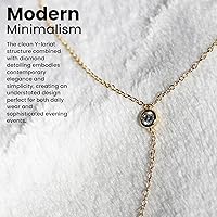 Vista 5 de Faire de la Mode 14k Gold Plated Sterling Silver Lariat Necklace with 2 Cubic Zirconia in a 3.25" Dainty Drop Pendant, 16" - 19" Gold Plated