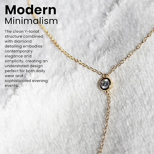 Miniatura 5 de Dainty Drop Silver Lariat Necklace for Women, 16" to 18" adjustable length Y Plunge Choker(Silver, Double CZ Lariat)