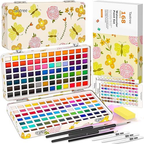 Taotree Watercolor Paint Set 168 Colors, Art Supplies Watercolors Kit Travel Water Colors with Paints Brushes, Crafts Painting Supplies, Drawing Gifts for Teens Girls Boys Kids Adults Artists - 168 Colors