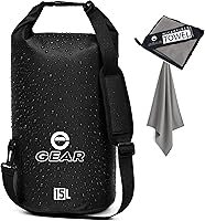 Vista 9 de Bolsa seca impermeable de 15 litros con toalla de microfibra de secado rápido gratis – Saco seco flotante para kayak, canotaje, camping y aventuras