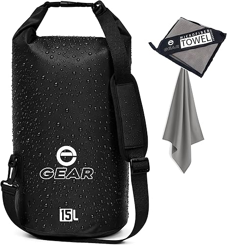 Miniatura 9 de Bolsa seca impermeable de 15 litros con toalla de microfibra de secado rápido gratis – Saco seco flotante para kayak, canotaje, camping y aventuras