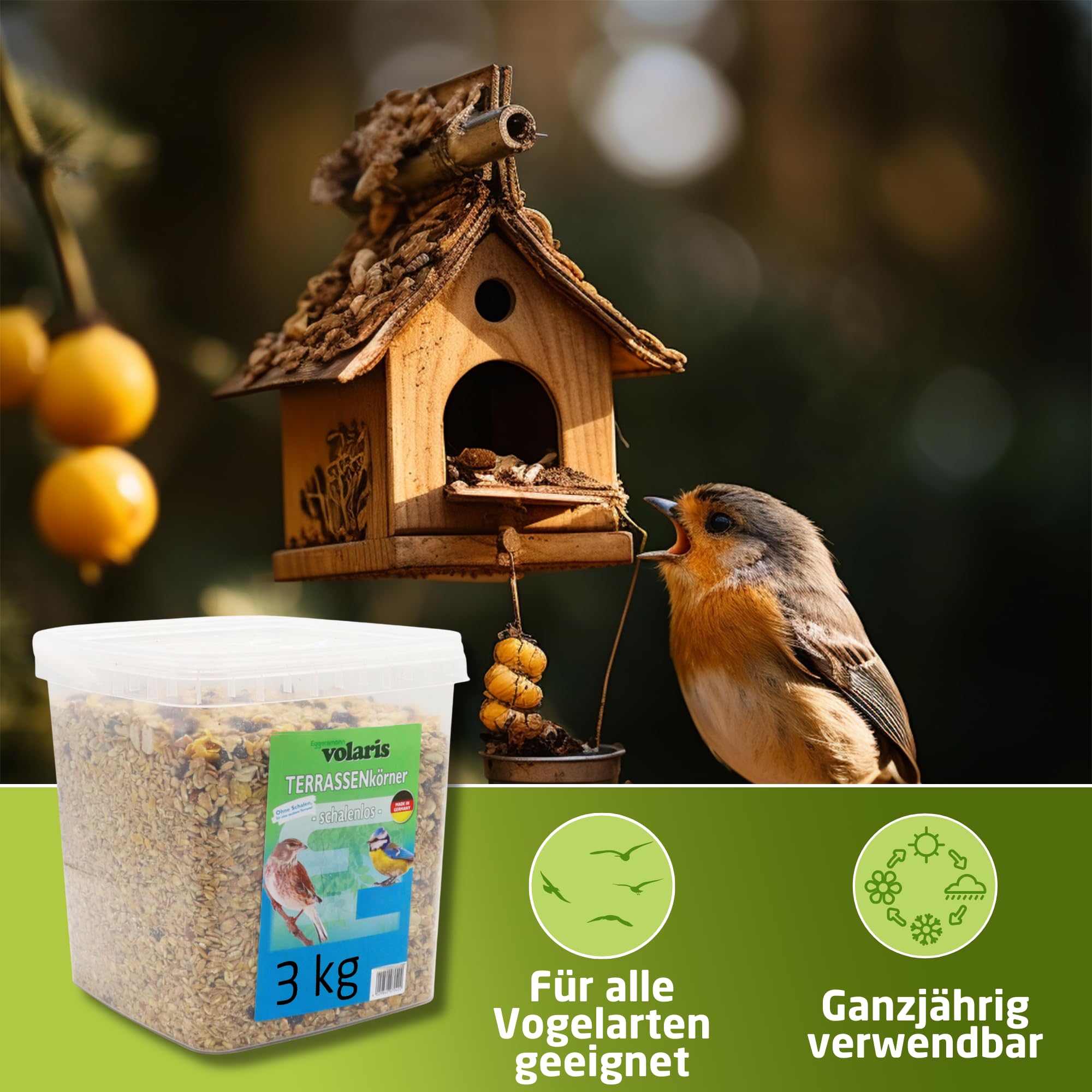 Eggersmann volaris TerrassenMix 3 kg – Comida para aves silvestres sin cáscara, mezcla de granos para una alimentación sin cáscaras durante todo el año
