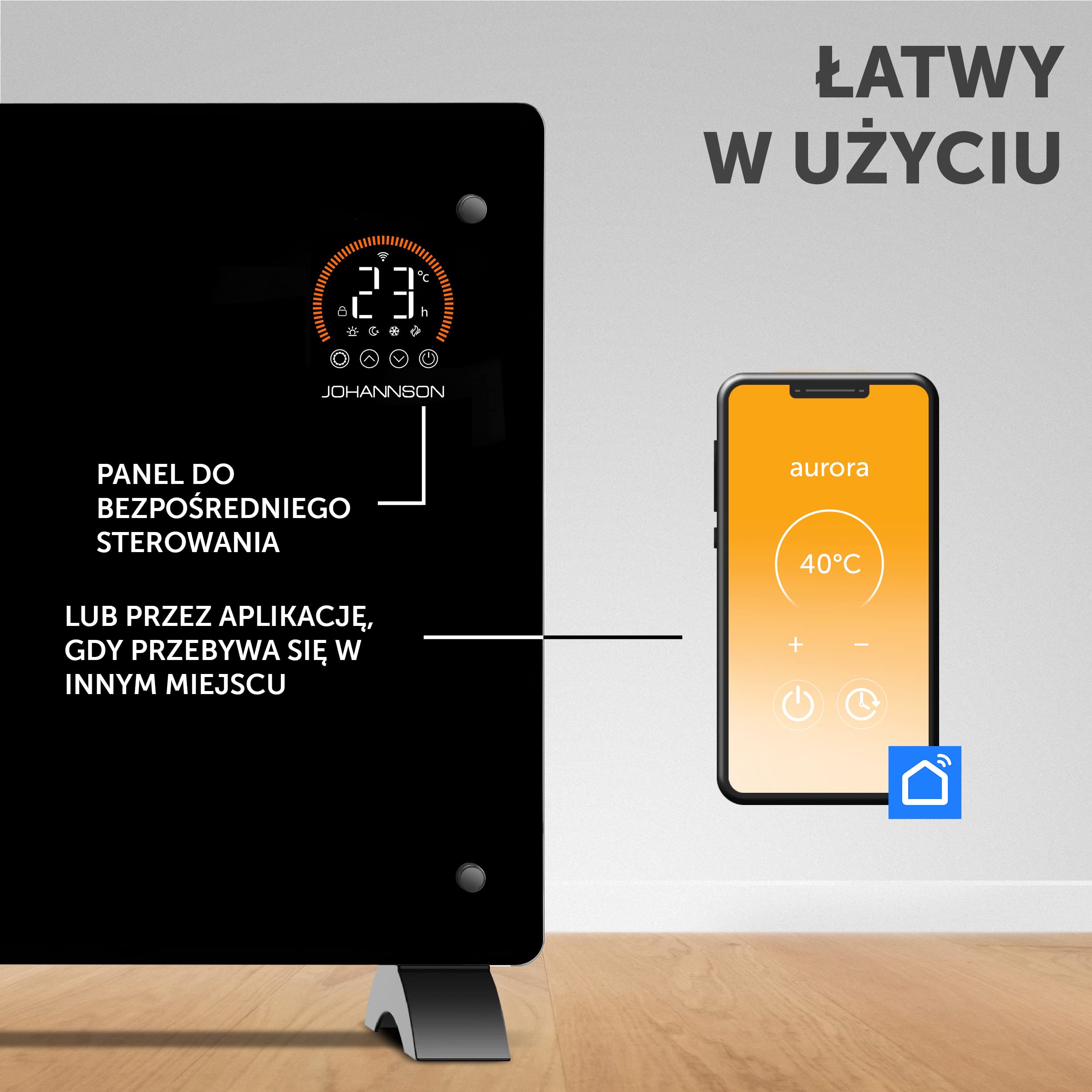 Aurora Grzejnik Elektryczny z Termostatem, Energooszczędny, Kaloryfer Elektryczny, Konwektor 2000W, Ogrzewanie Elektryczne, Bardzo Cichy