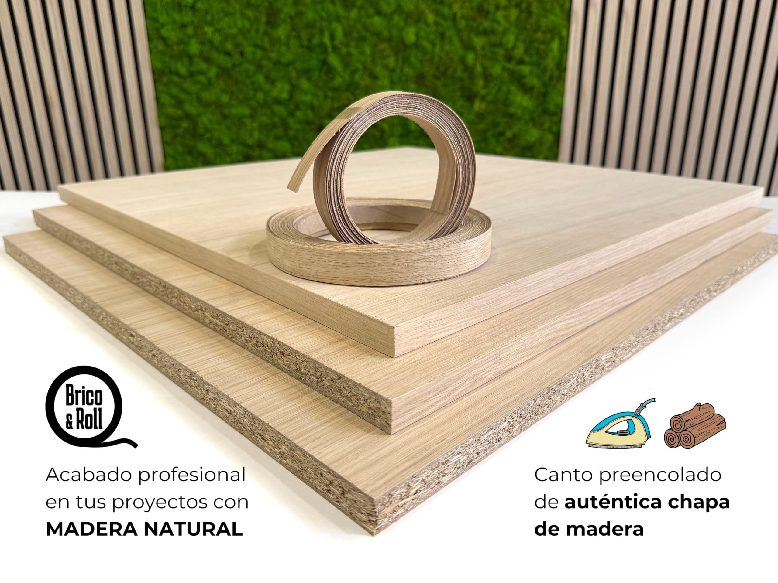 Canto Preencolado - Aplicación con plancha - Elaborado en Madera Natural - Diseño de Roble - 22mm x 20m - Para Tableros y Muebles - Fácil Aplicación - Fabricado en España