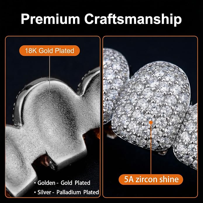 Grillz Teeth 18K Gold Plated Inlaid Zircon Hip Hop Punk Grills Rapper Costume 10-Tooth Top & Bottom for Halloween Christmas Unisex miniatura 2