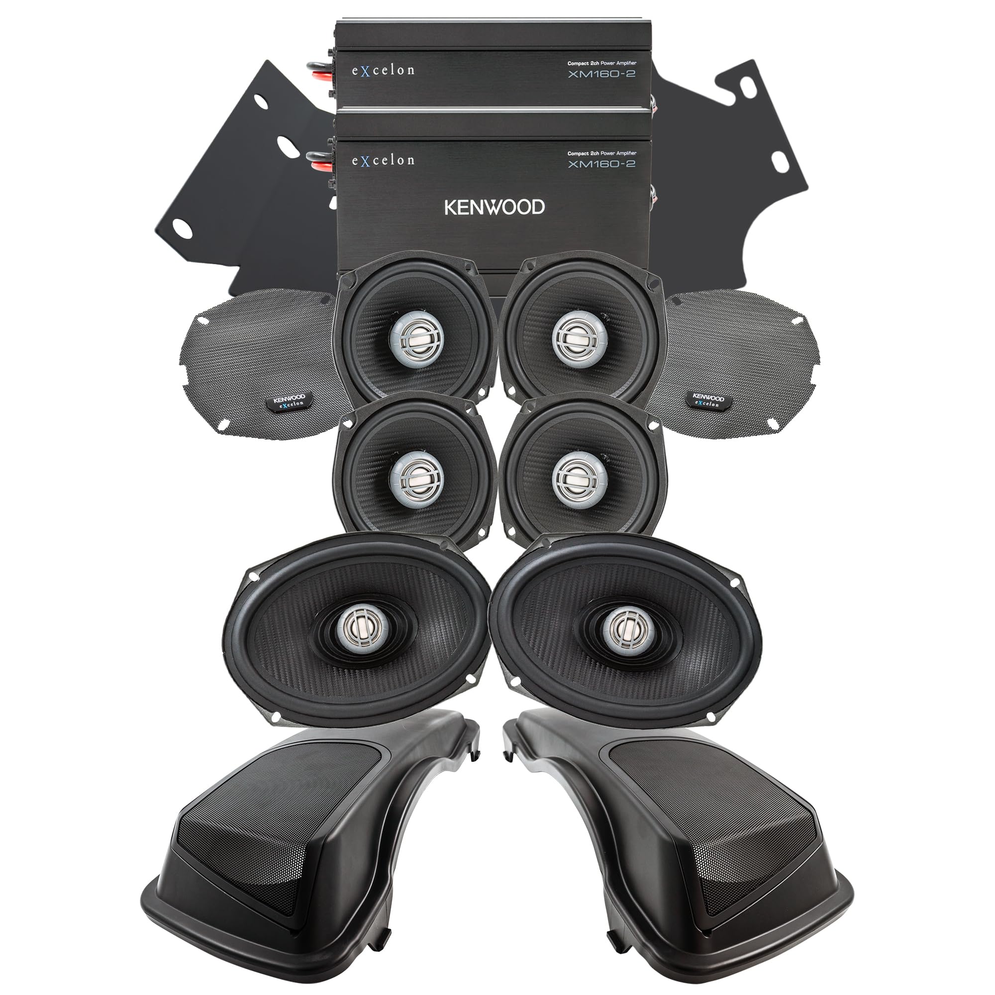 KENWOOD Excelon Motorsports P-HD5UTRG-98 Road Glide Ultra MAX Front & Rear Amplifier Package for 1998-2013 Motorcyle Models