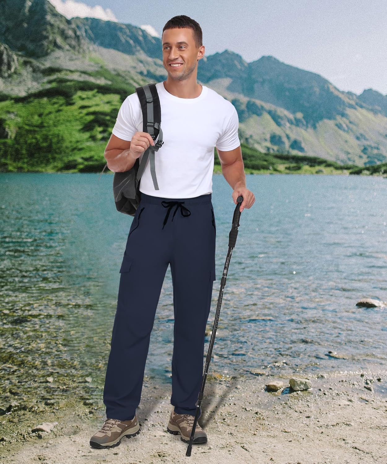 Men Lightweight Joggers Pants Hiking Zipper Pockets Quick Dry Runing Exercise Elastic Waist Sweatpants Cargo - Image 3