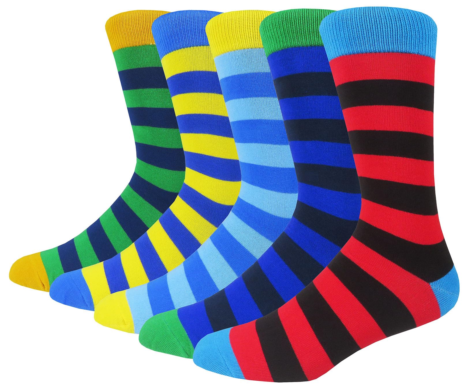 HIWEAR Mens Socks- Colorful Funky Novelty Design Rich Cotton,Men's Comfort Dress Calf Socks Multipack (UK, Alpha, One Size, Regular, Regular, Stripe1-5 pack)