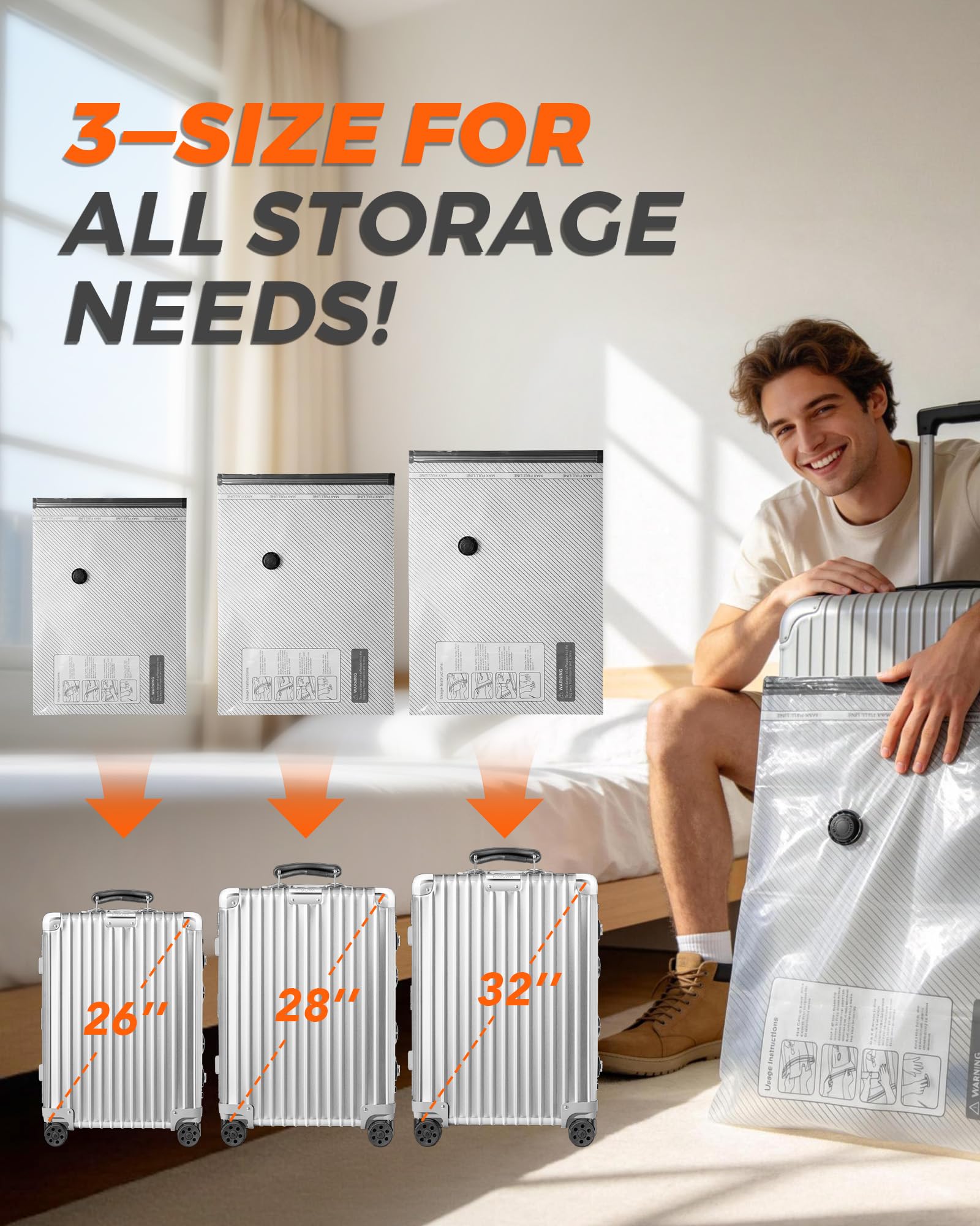 ANBIUX Lot de 15 sacs de rangement sous vide pour voyageurs, économiseur d'espace pour vêtements avec pompe électrique et balance à bagages, organisez et rangez facilement