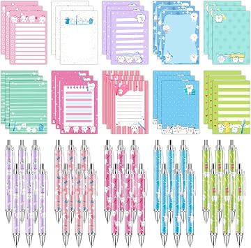 60Pcs Dental Assistant Gifts Dental Pens and Notepad Set Dental Assistants Accessories Tooth Sticky Notes Teeth Ballpoint Pens Dental Hygienist Gifts for Coworker Doctor Nurse