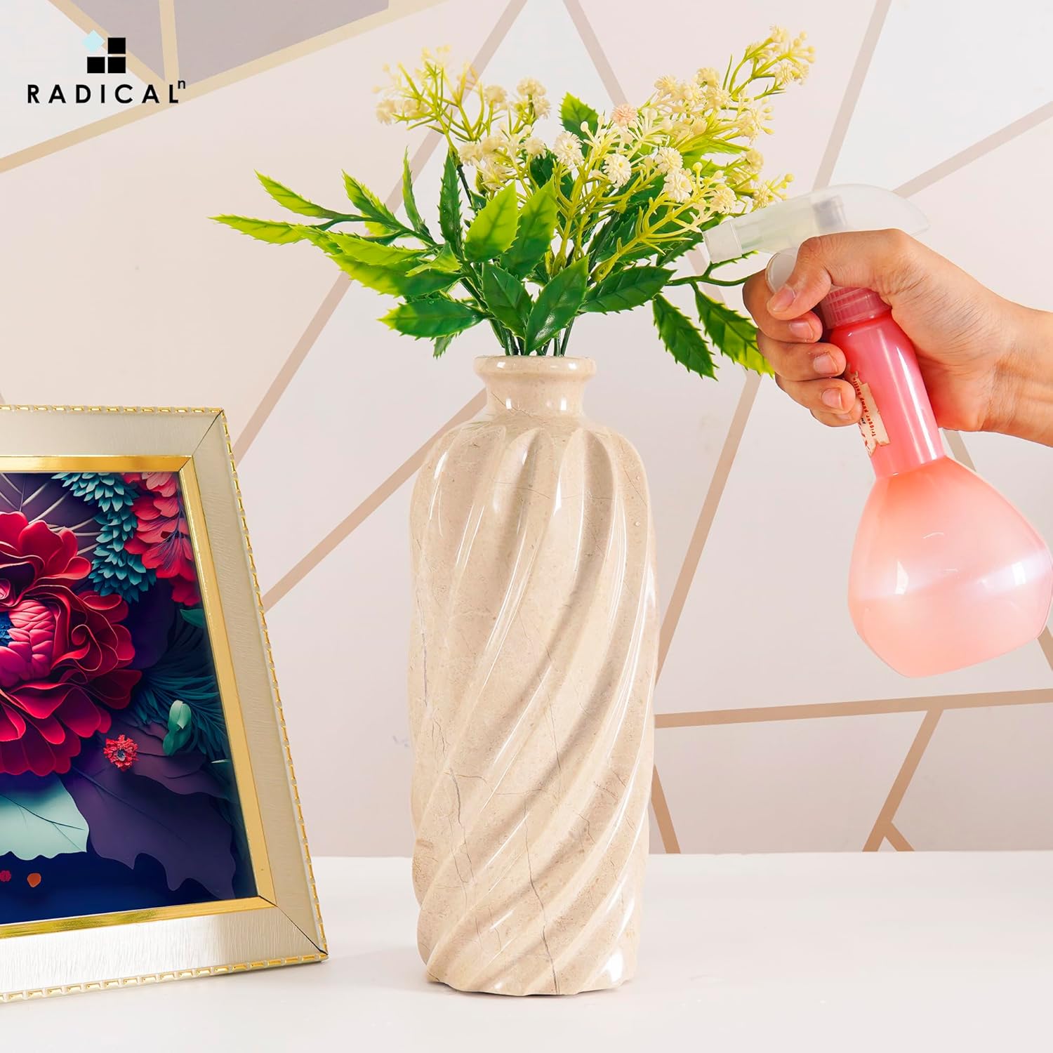 Radicaln Marble Flower Vase 10" Inches Verona Handmade Elegant Home Decor for Fresh Flowers, Flower Pots for Garden Decor, Home Office, or Mother’s Day Decorations