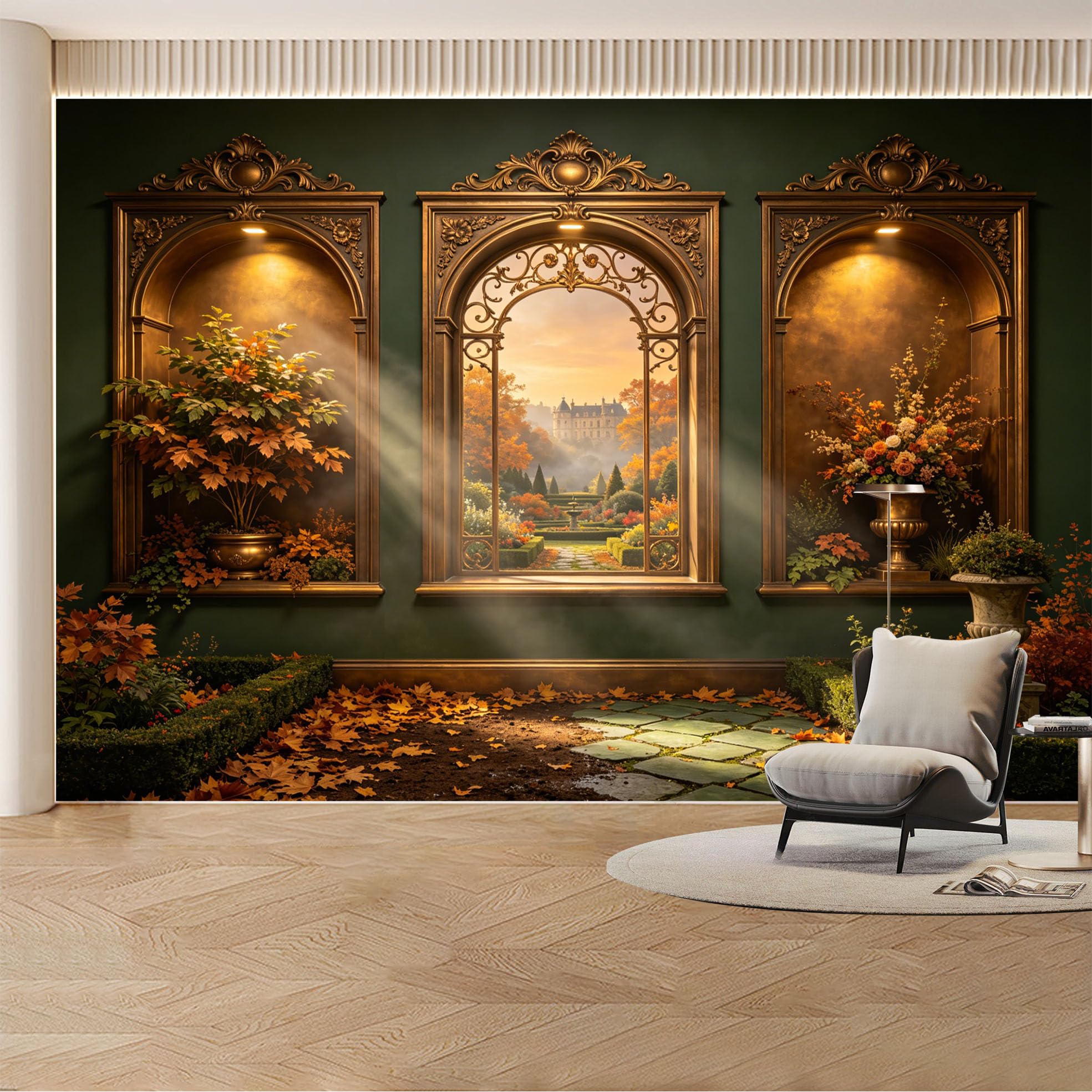 Custom Wall Mural Wallpaper Rose Garden Fountain 3D Effect Wall Decor Large Wall Art Nature Landscape Luxury Romantic Misty Removable SelfAdhesive Large Photo for Living Room， Bedroom， Office