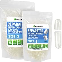 XPRS Nutra Gelatin Size 3 Separated Capsules - 500 Count Clear Empty Capsules Separated in Bags - Size 3 Gelatin Pills Fillable Gel Caps for Do-It-Yourself Supplement Filling