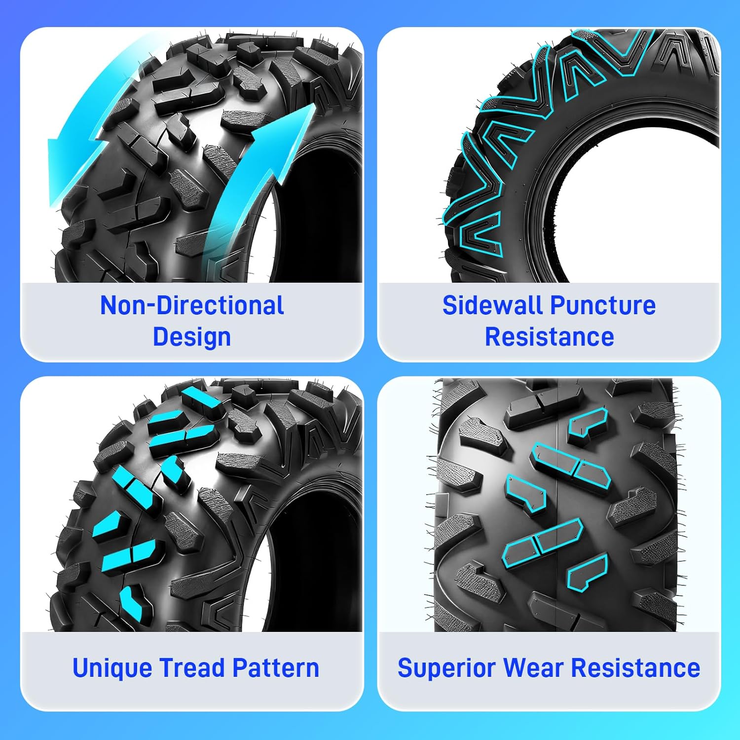 TRIBLE SIX 24x11-10 ATV UTV Tires,6 PR All-Terrain Tires 24x11x10 for Sand Mud Trail,Non-Directional Big Horn Style,Tubeless (Pack of 2)