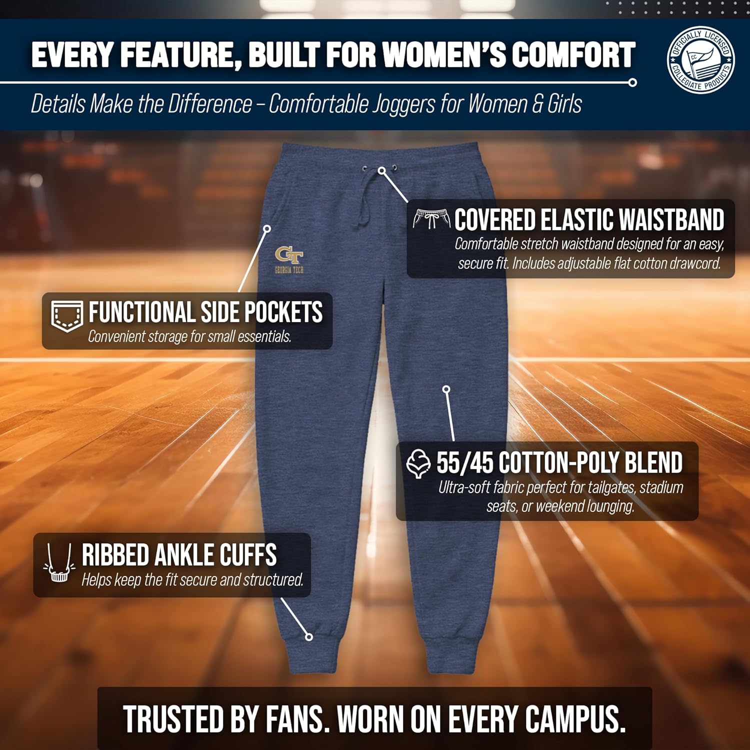 COLOSSEUM NCAA Women’s University Fleece Jogger Sweatpants with Pockets and Drawstring Waist