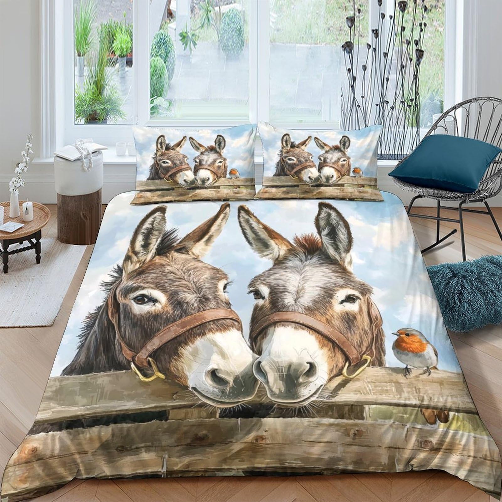 Ctjqhvkz Style-10 3D Printed Donkey Pair Fitted Sheet Microfiber Soft Animal Barn Bed Cover For Bedroom Guest Room Decor Single（135X200cm）