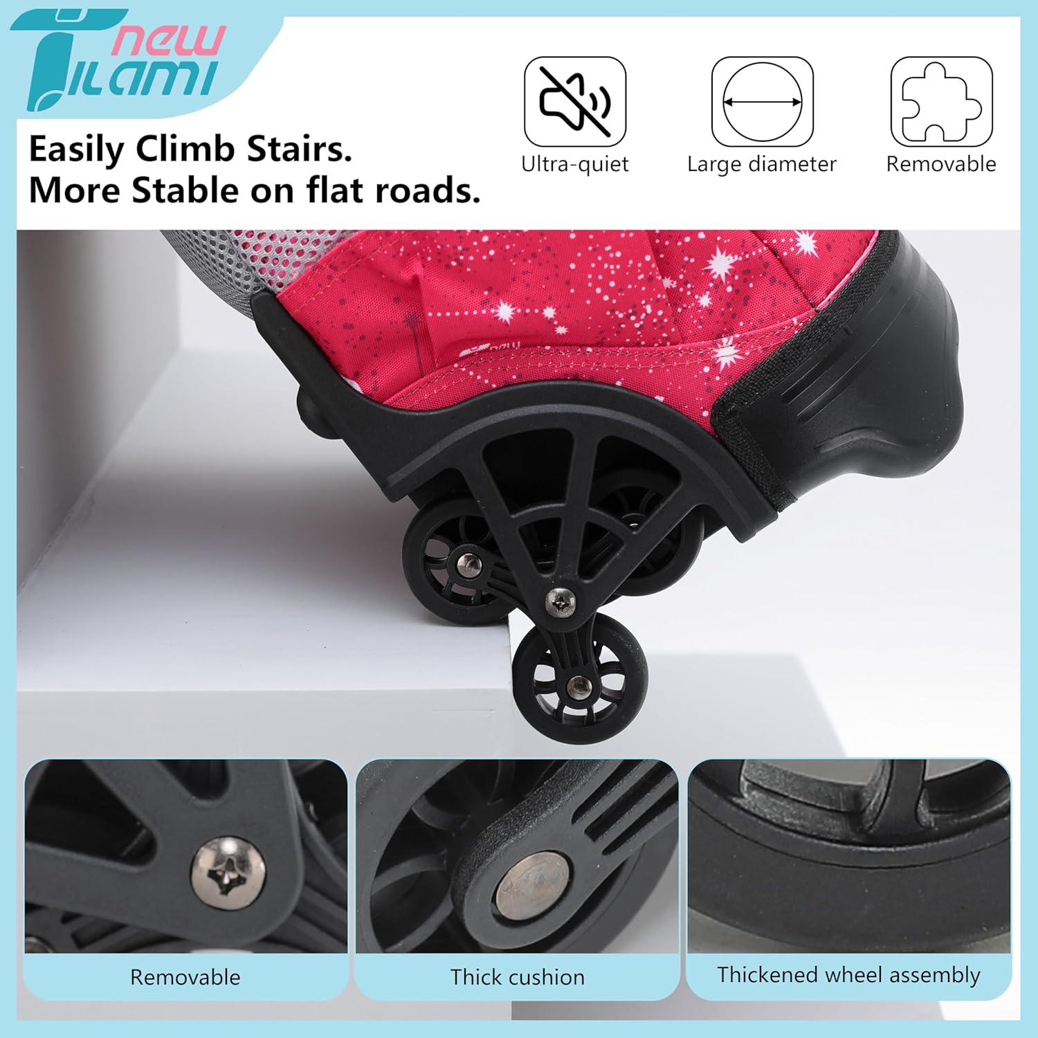 NEW TILAMI 18 Inch Rolling Backpack for kids Adjustable Strap Laptop Backpack Suitcase with Wheels for Girls Boys to School Travel Camping Rolling Backpack, Rose Pink