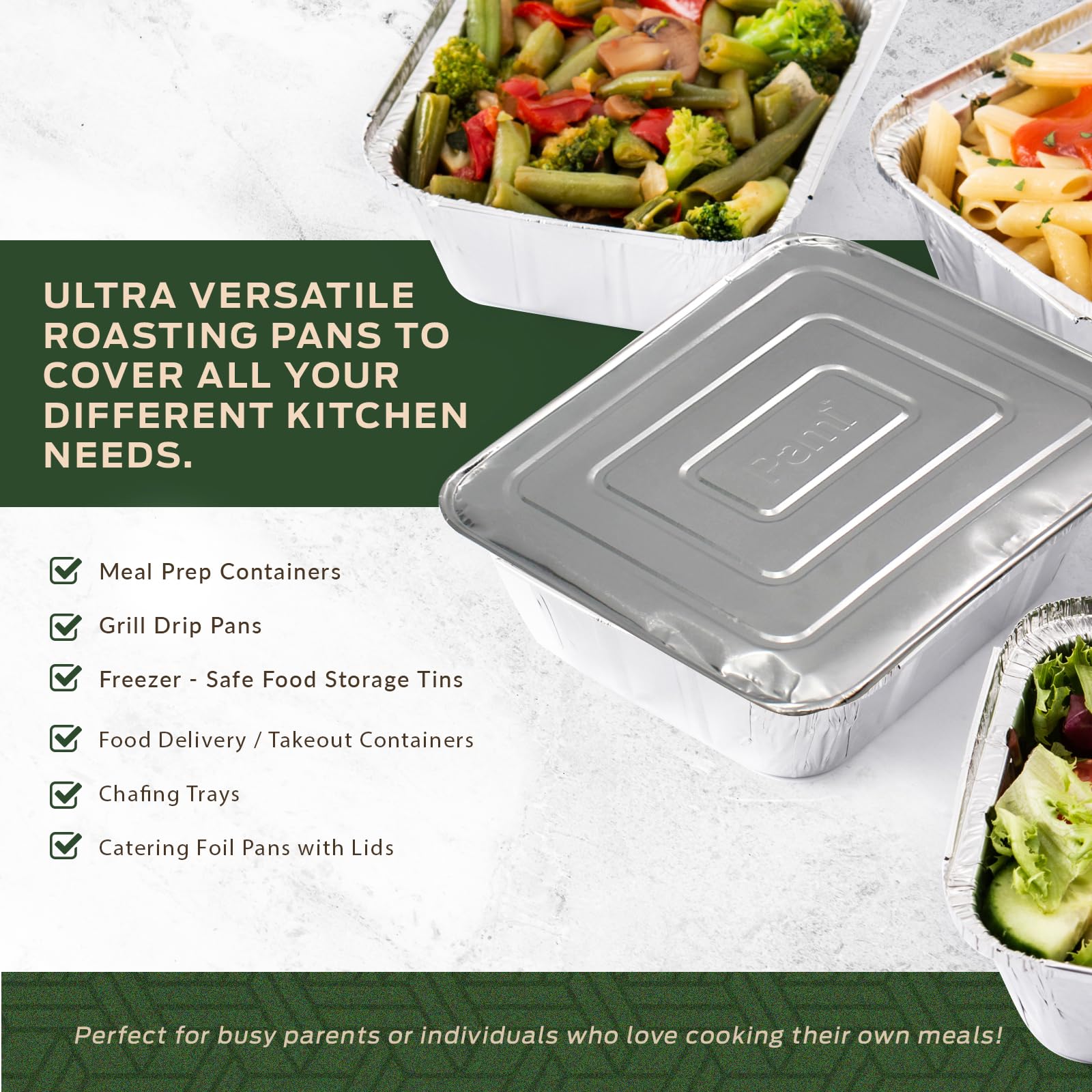 PAMI Recipientes de aluminio para alimentos con tapas de tamaño medio, profundos [paquete de 25] – 9 x 13 pulgadas, bandejas de lata aptas para horno y congelador, bandejas de aluminio para hornear
