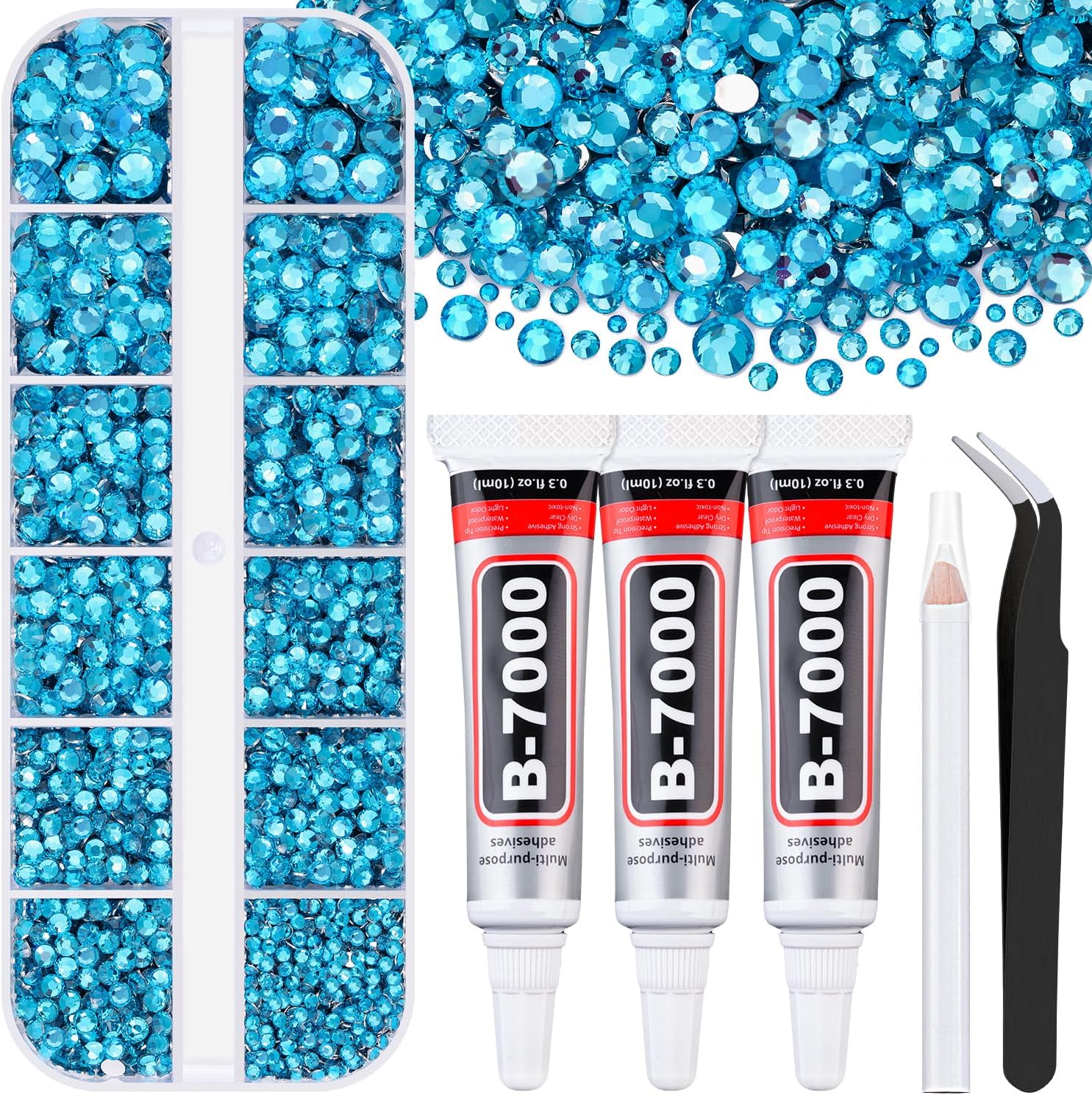 6000Pcs Resin Rhinestones for Bedazzling with 3Pcs B7000 Jewelry Glue, 1 Box Indicolite Flatback Rhinestones for Crafting Crafts DIY, Crystals Gems for Clothing Shoes Tumblers Nail Art Makeup