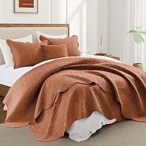 IR Imperial Rooms Twin Quilt Bedding Set Size (68” x 86”) + 1 Pillow Shams (20” x 26” + 2”) - 2 Pcs All Season Lightweight Reversible Microfiber Coverlet Embossed Quilt Bedspread (Rust)