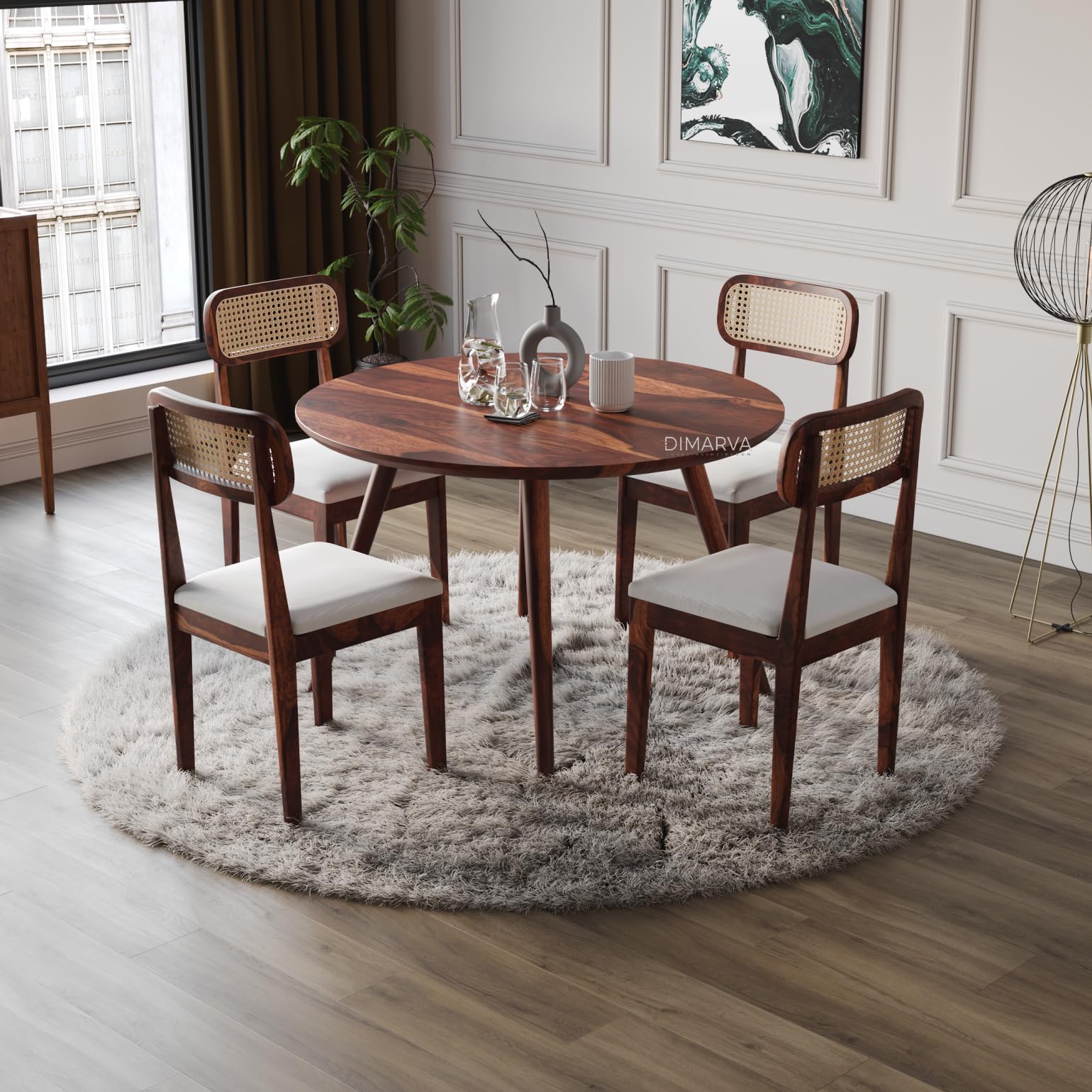4-Seater Round Dining Table Set, Sheesham Wood, Honey Finish, 99 x 99 x 76.2 cm, with Assembly-picture-50