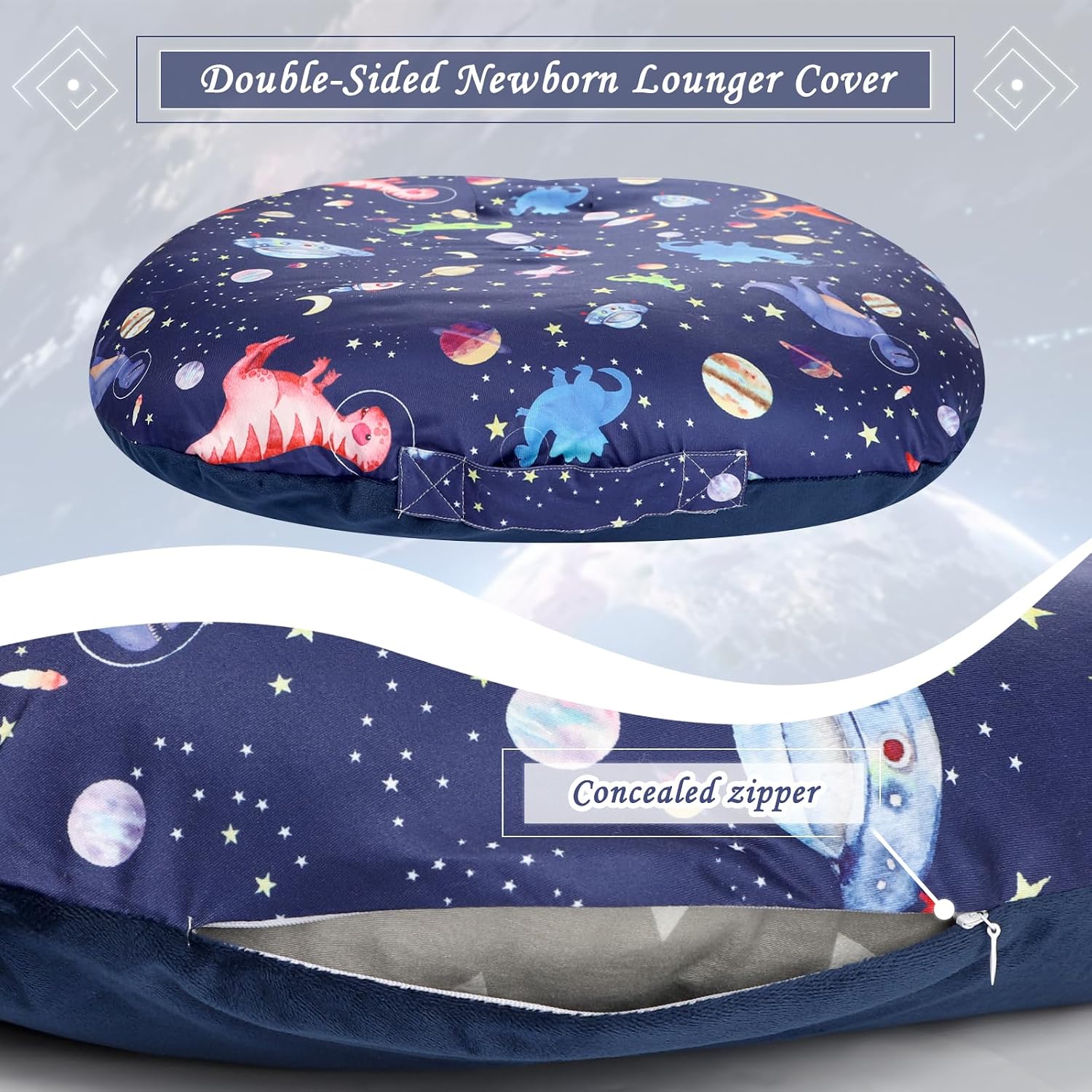 GFU Newborn Lounger Cover Replacement, Soft Baby Lounger Cover 1 Pack, Breathable Infant Removable Slipcover for Boys Girls, Blue Dinosaur Pattern